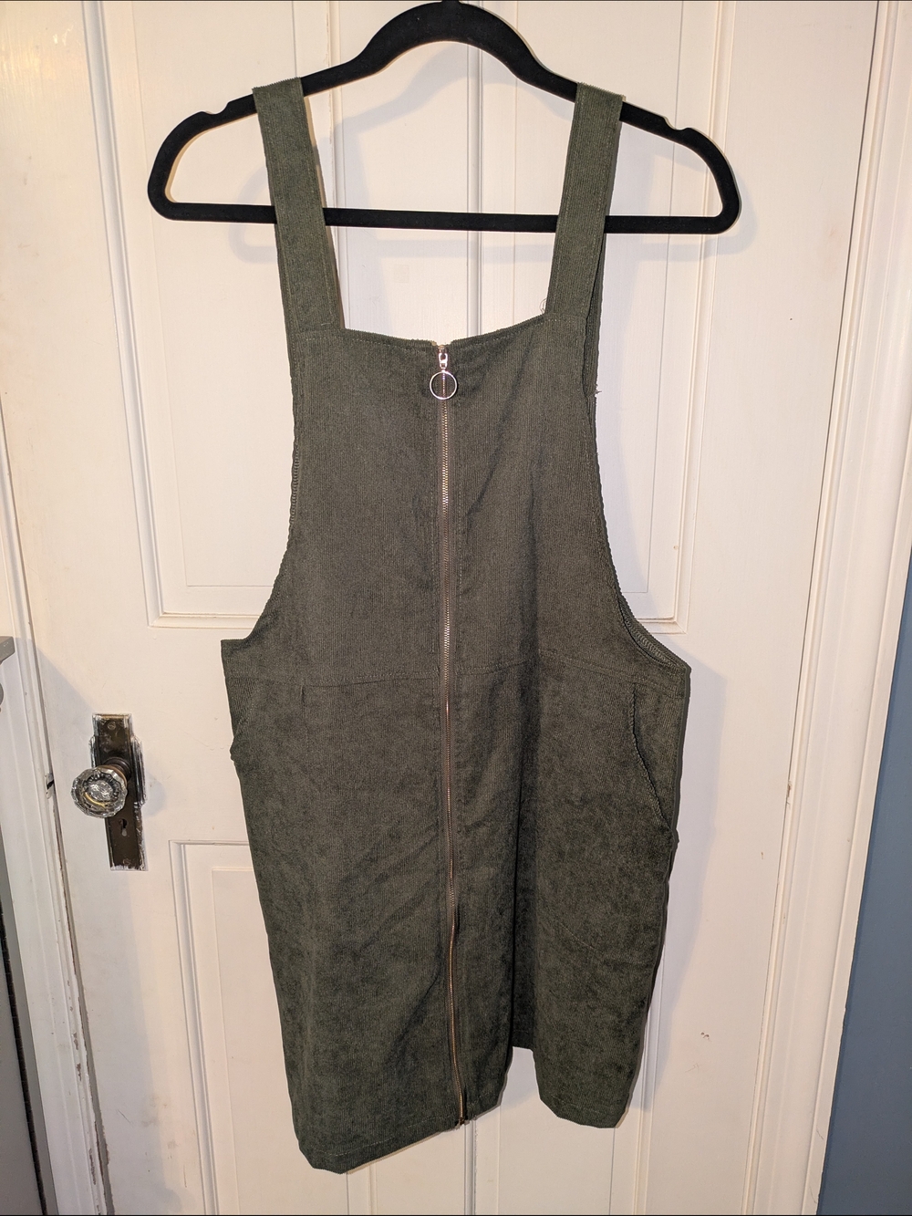 SHEIN Olive Green Zip-Front Pinafore Overall Dress